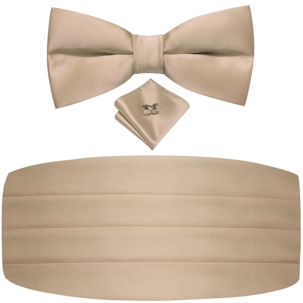 9480 Champagne Cummerbund and Bow Tie Set Suit Solid Pretied Bowtie Pocket